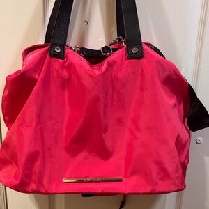 STEVE MADDEN BRIGHT PINK NYLON WEEKENDER BAG 3 COMPARTMENTS 2 FRONT POCKETS